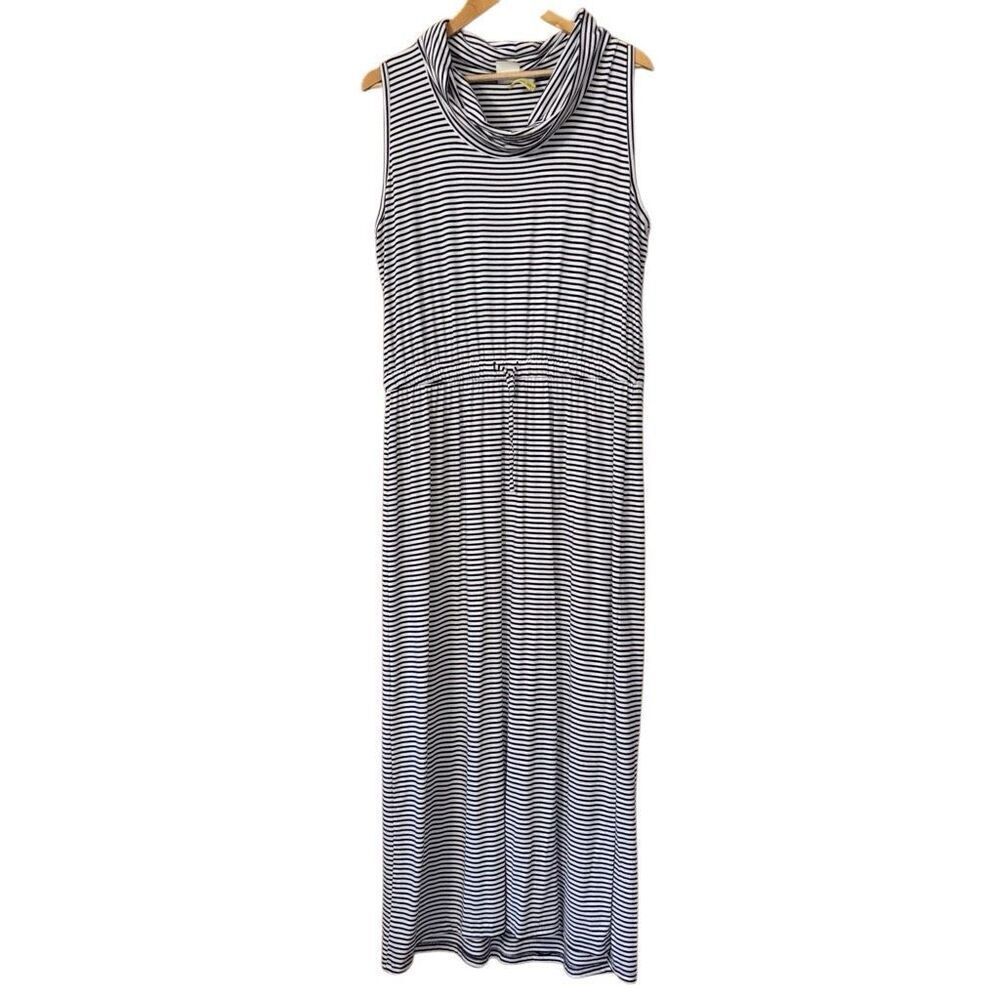 Chicos Zenergy Lydia Stripe Cowl Tank maxi Dress Black and White Size 2 Large